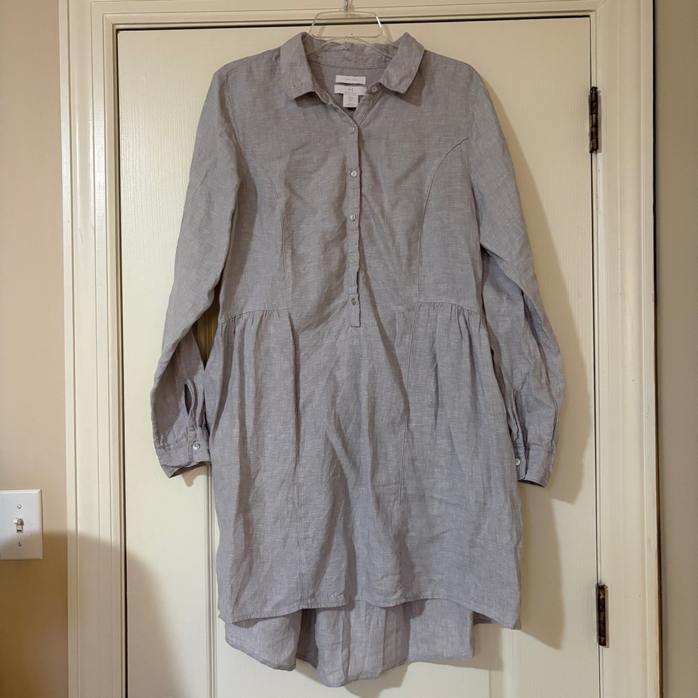 Halston Heritage Linen Button-Up Shirt Dress